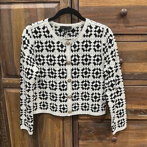 Ann Taylor Black and White Crochet Cardigan Sweater